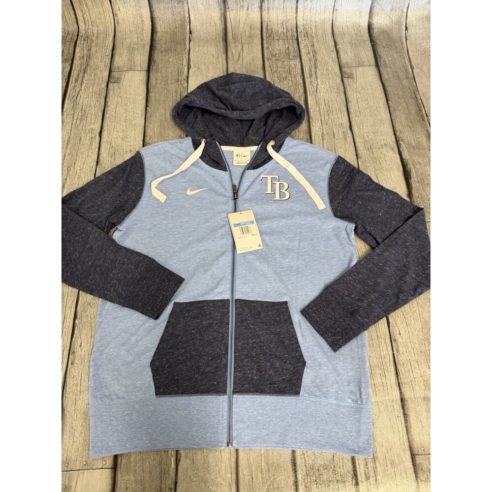 NWT Women's Nike Tampa Bay Rays Lt Blue/Navy Full-Zip Hoodie Medium Lightweight